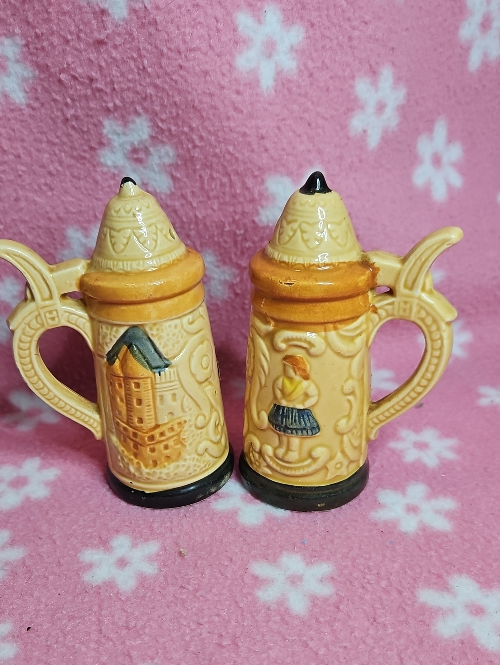Ceramic Miniature Stein Salt and Pepper Shakers - Yellow